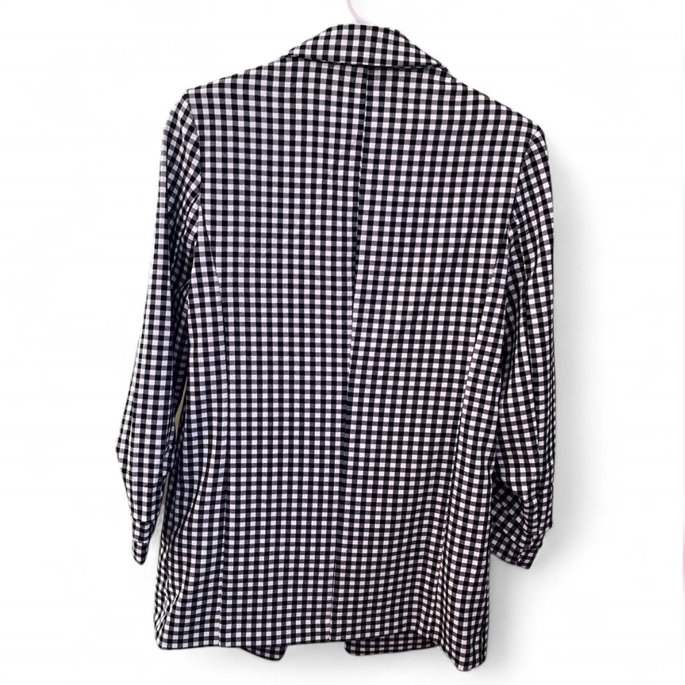 Black & White Gingham Open Front Blazer Ruched Sleeves Extra Small, Like New - Picture 2 of 11